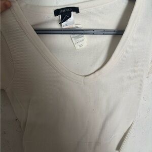 Forever 21 Cream Ribbed V-Neck Tank